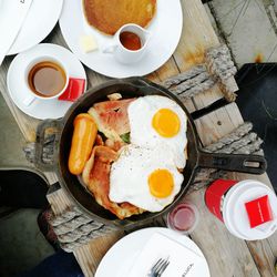 High angle view of breakfast on table