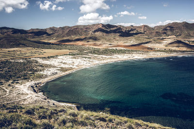 Scenic view of beach and ocean in cabo de gata national park spain