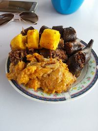 High angle view of meal served in plate