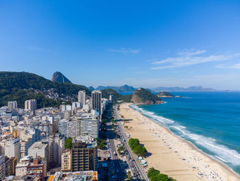 Aerial landscape view of the famous copacabana beach in rio de janeiro, brazil