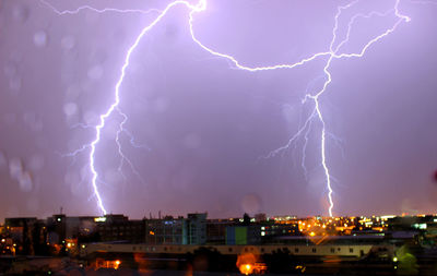 Lightning in sky at night