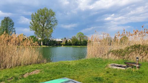 Scenic view of lake against sky