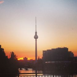 City skyline at sunset