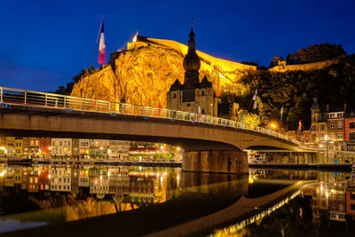 Night view of dinant town, belgium