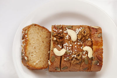 High angle view of breakfast served in plate