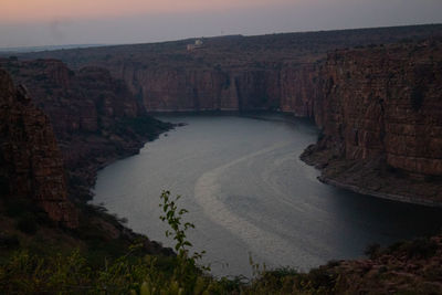 Scenic view of mountains against sky during sunset