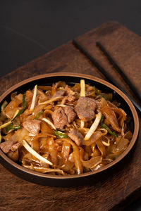 High angle view of food in bowl on table