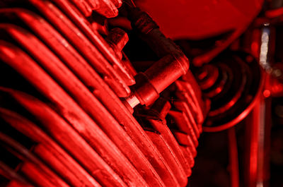 Extreme close-up of red vehicle engine