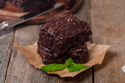 Close-up of chocolate cake on table