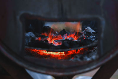 Close-up of burning coal