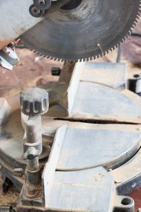Close-up of circular saw at workshop