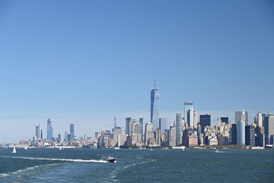 Scenic view of sea against clear blue sky