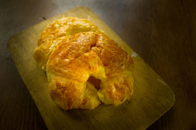 High angle view of breakfast on table