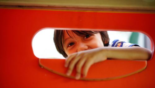 Portrait of boy in car