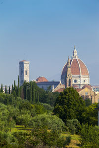 View of temple building against clear blue sky