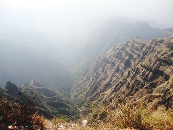 High angle view of valley against sky