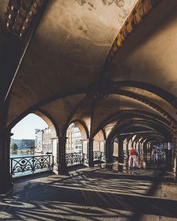 Low angle view of man in corridor