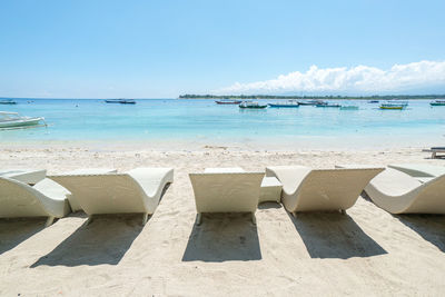 Scenic view of sea against blue sky