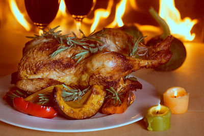 Close-up of meal served in plate