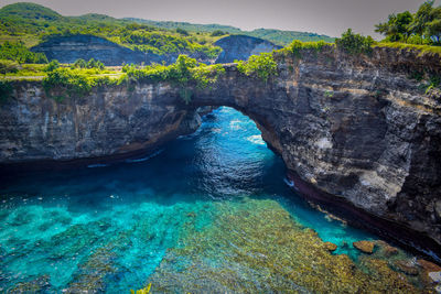 Scenic view of sea and rock formation