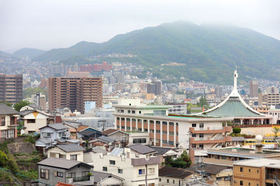 High angle view of townscape against sky