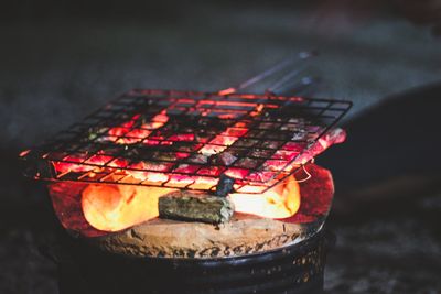 Close-up of fire on barbecue grill