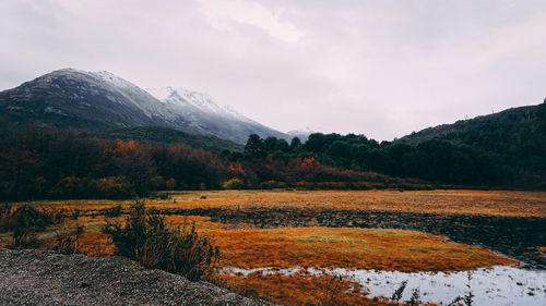 Scenic view of snowcapped mountains against sky