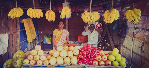 Various fruits for sale at market stall