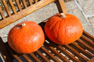 High angle view of pumpkins on table