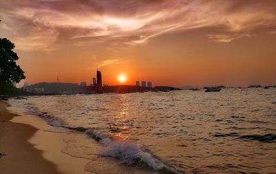 View of beach at sunset