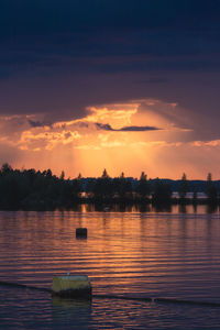 Scenic view of lake against sky during sunset