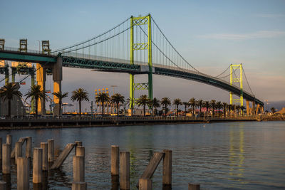 View of suspension bridge in city