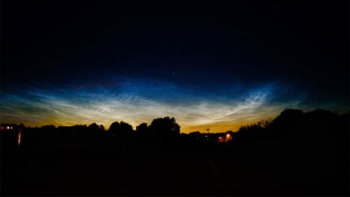 Silhouette trees against sky at night