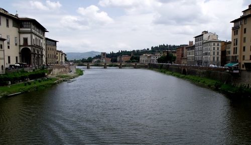 River in city against sky