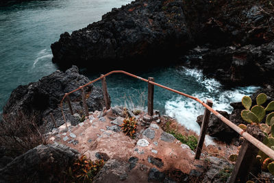High angle view of rocks by sea