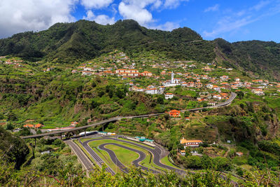 High angle view of karting track 