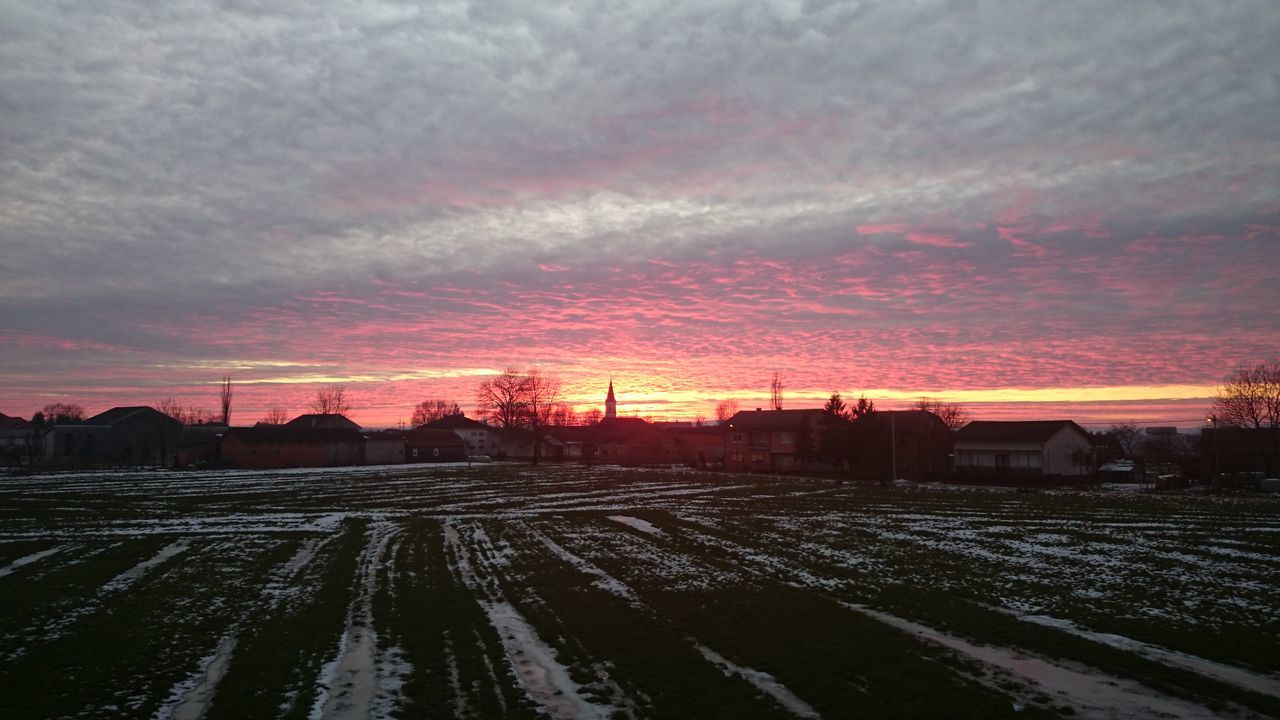 rail transportation, railroad track, cloud - sky, sky, sunset, illuminated, no people, outdoors, nature, greenhouse, day