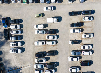 Outdoor parking with a cars top view, a aerial footage.