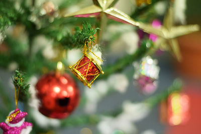 Close-up of small drum on christmas tree