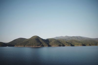 Scenic view of lake against clear sky