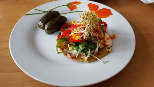 High angle view of meal served in plate