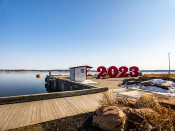 Scenic view of sea against clear blue sky