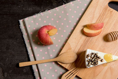 High angle view of food on cutting board