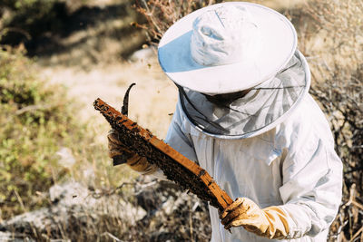 Woman working on field