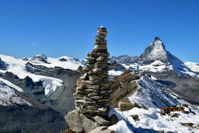 Scenic view of snowcapped mountains against clear sky