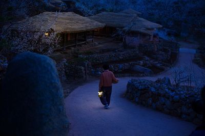 Rear view of silhouette man walking at night