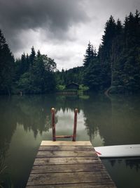 Pier over lake against sky