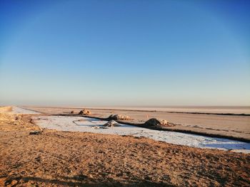 Scenic view of beach against clear sky