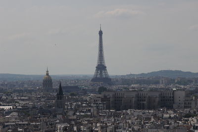 Aerial view of buildings in city against sky