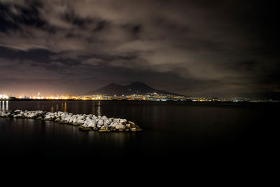 Scenic view of sea against sky at night